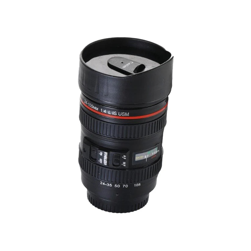 Coffee Mug Flask in Camera Lens Shape with Lid – Portable & Stylish