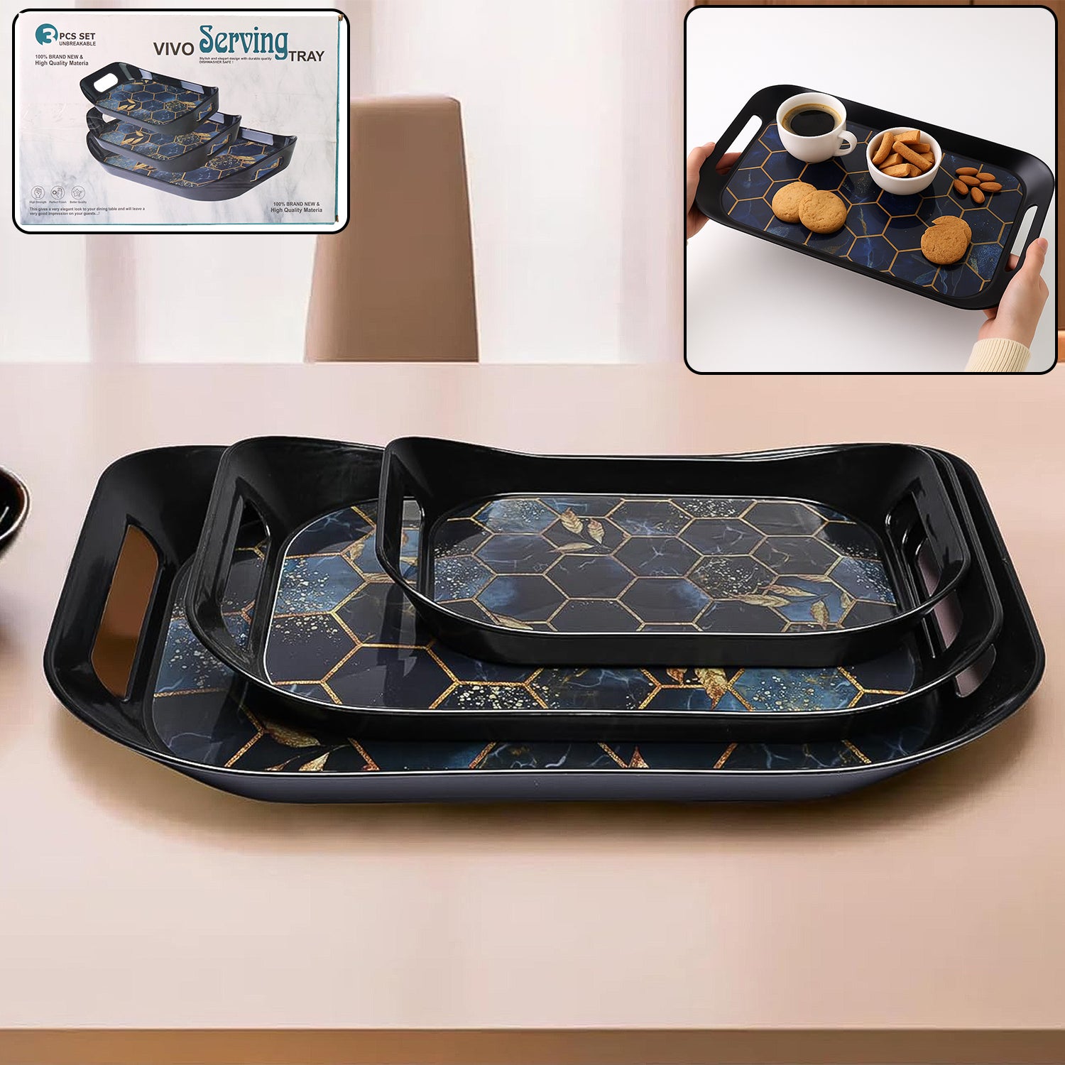 Premium Plastic Serving Tray Set – Durable & Stylish (3 Pc)