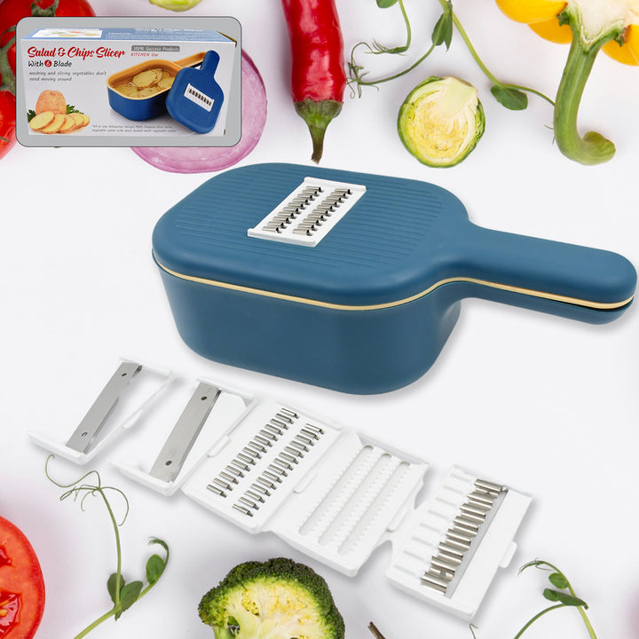 Vegetable Slicer Cutter – 6 Blades with Container & Handle (1 Set)