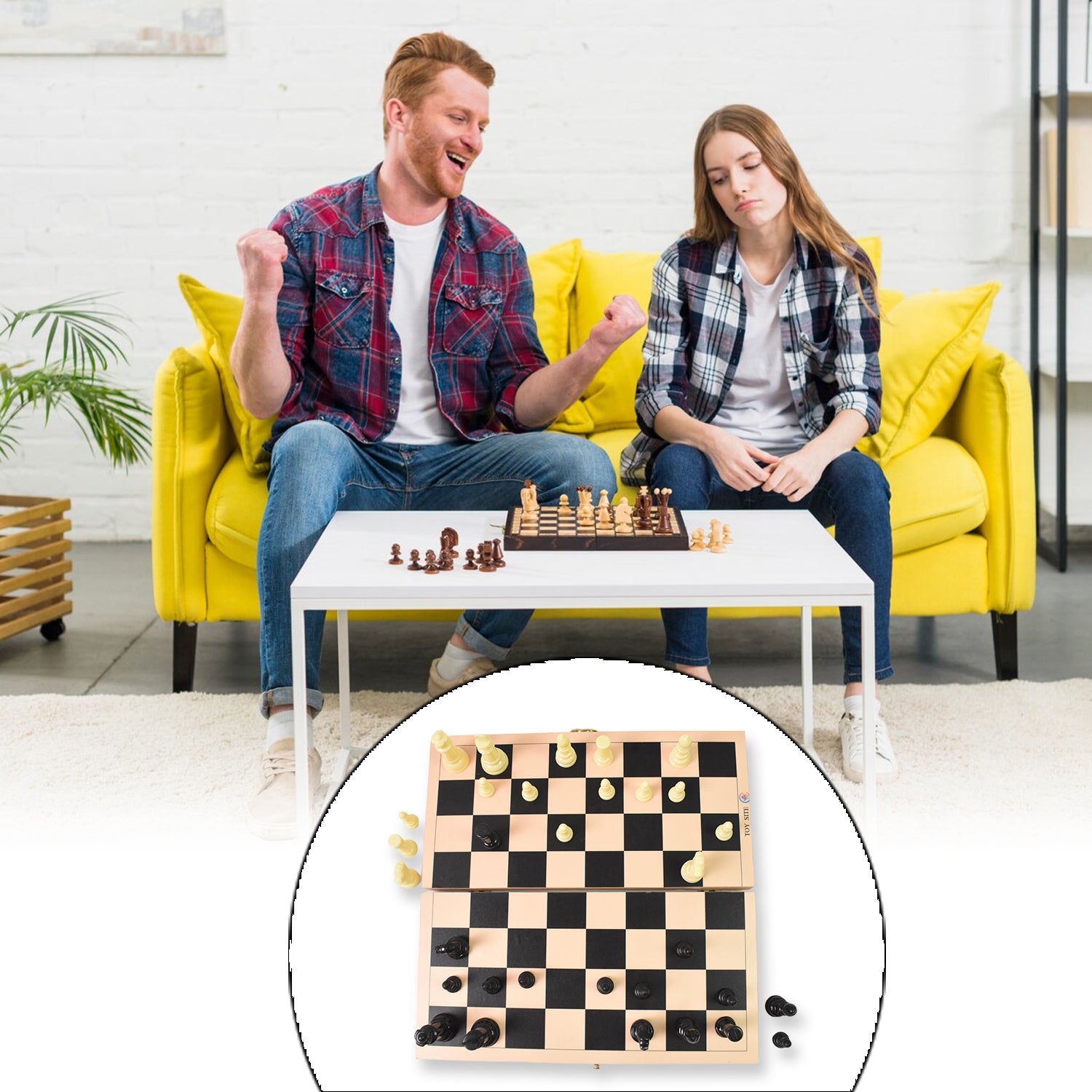 Folding Wooden Chess Set - 30x30 cm, Complete Set for Play & Storage