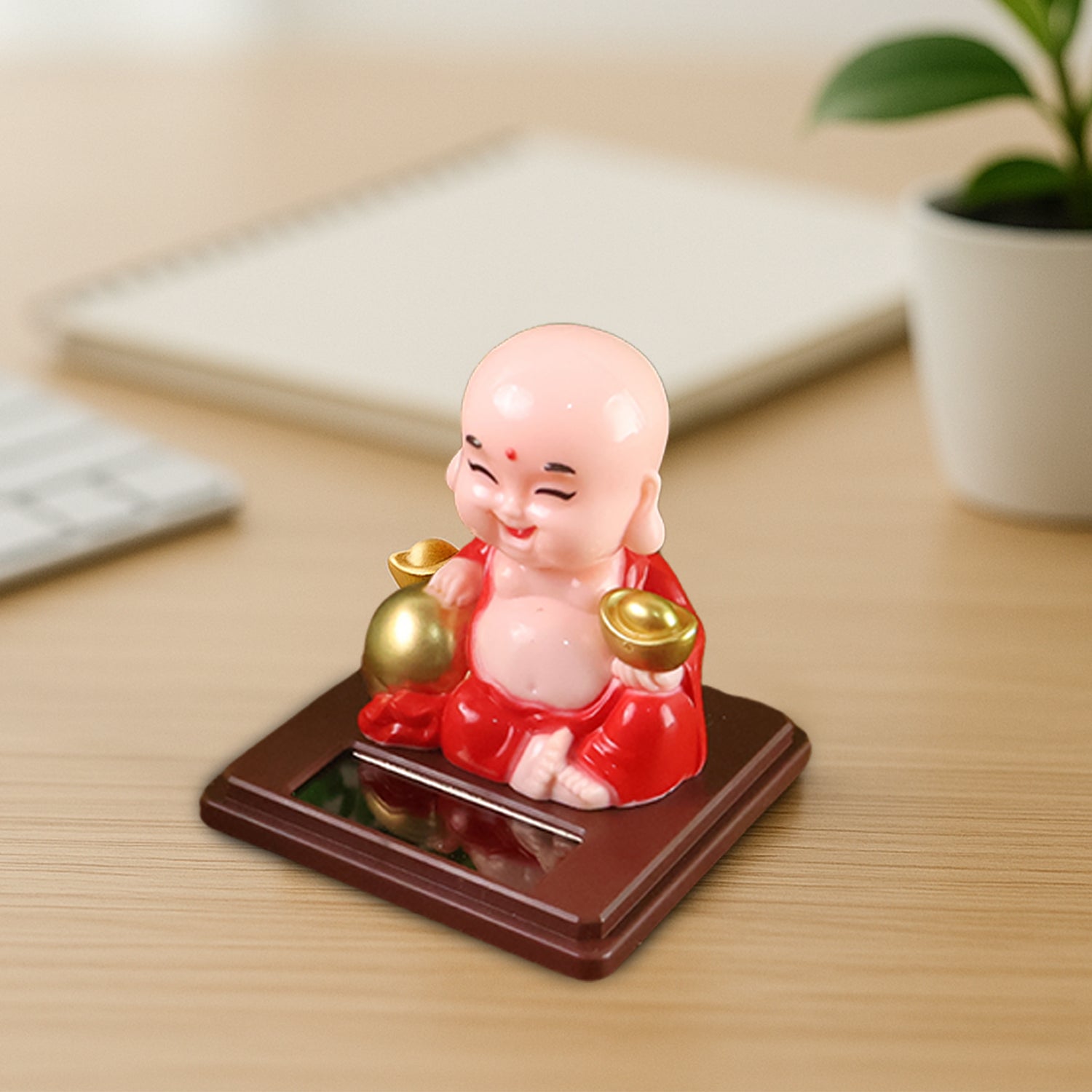 Solar-Powered Buddha Car Ornament – Color-Changing Moving Head
