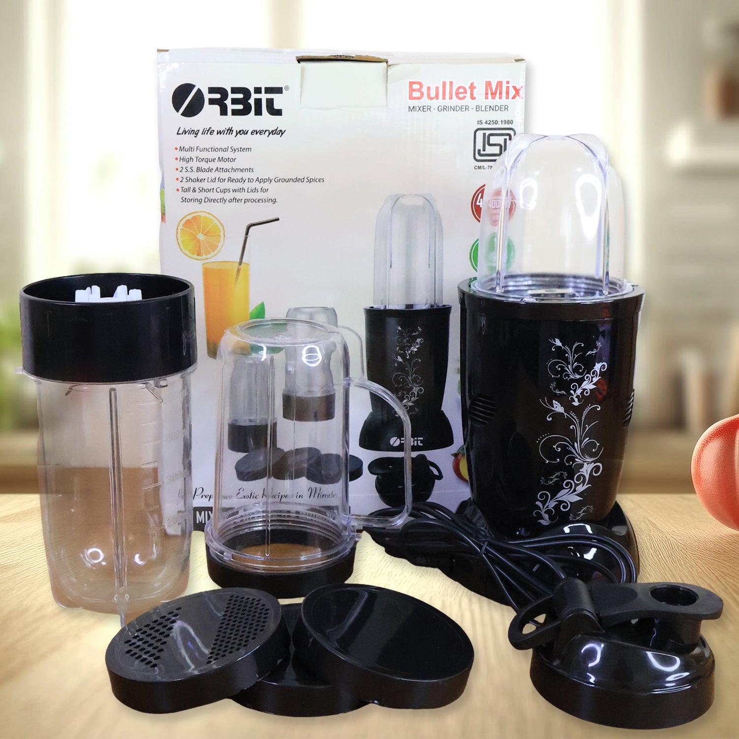 Orbit Bullet Mixer Grinder – 400W with 3 Jars for Quick Blending