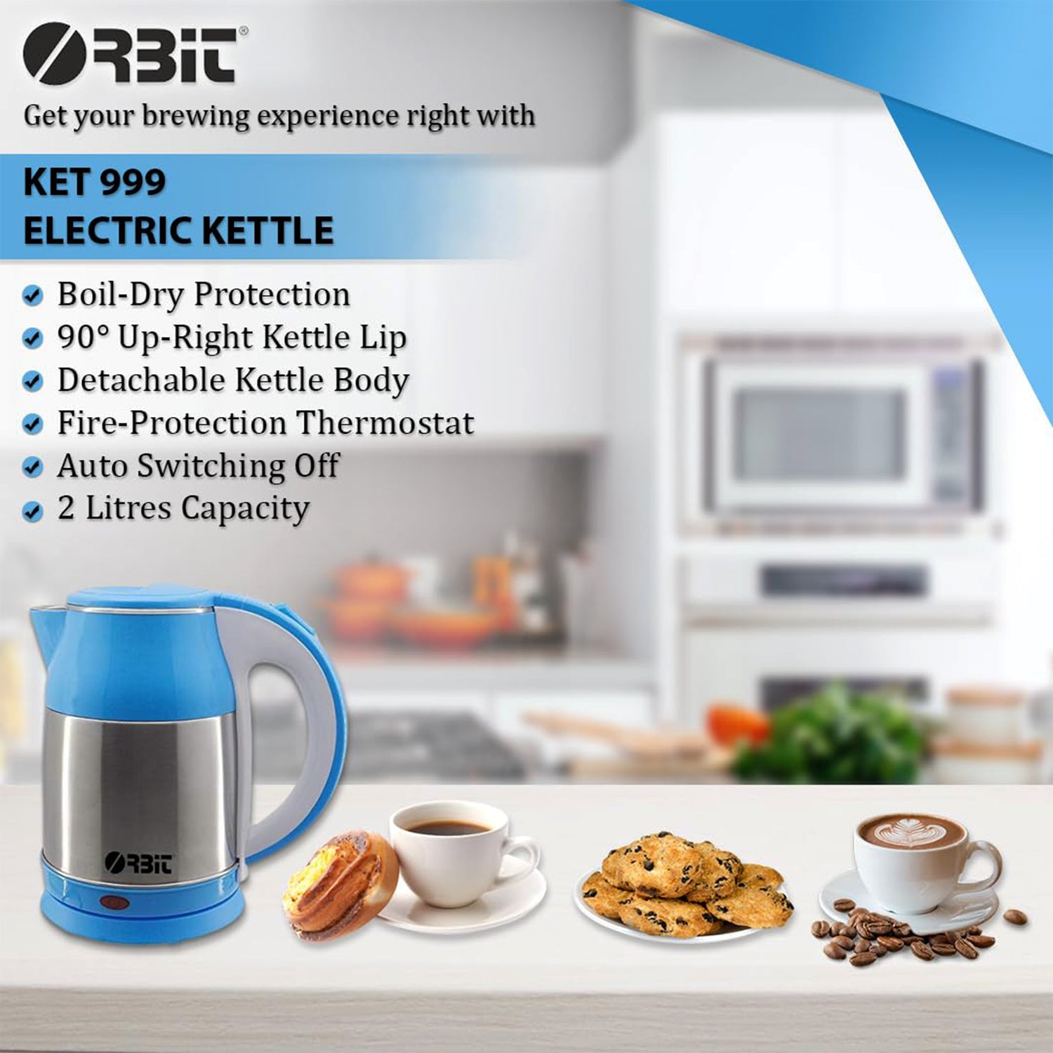 Orbit Electric Kettle – Stainless Steel, 2L Capacity (1 Pc)