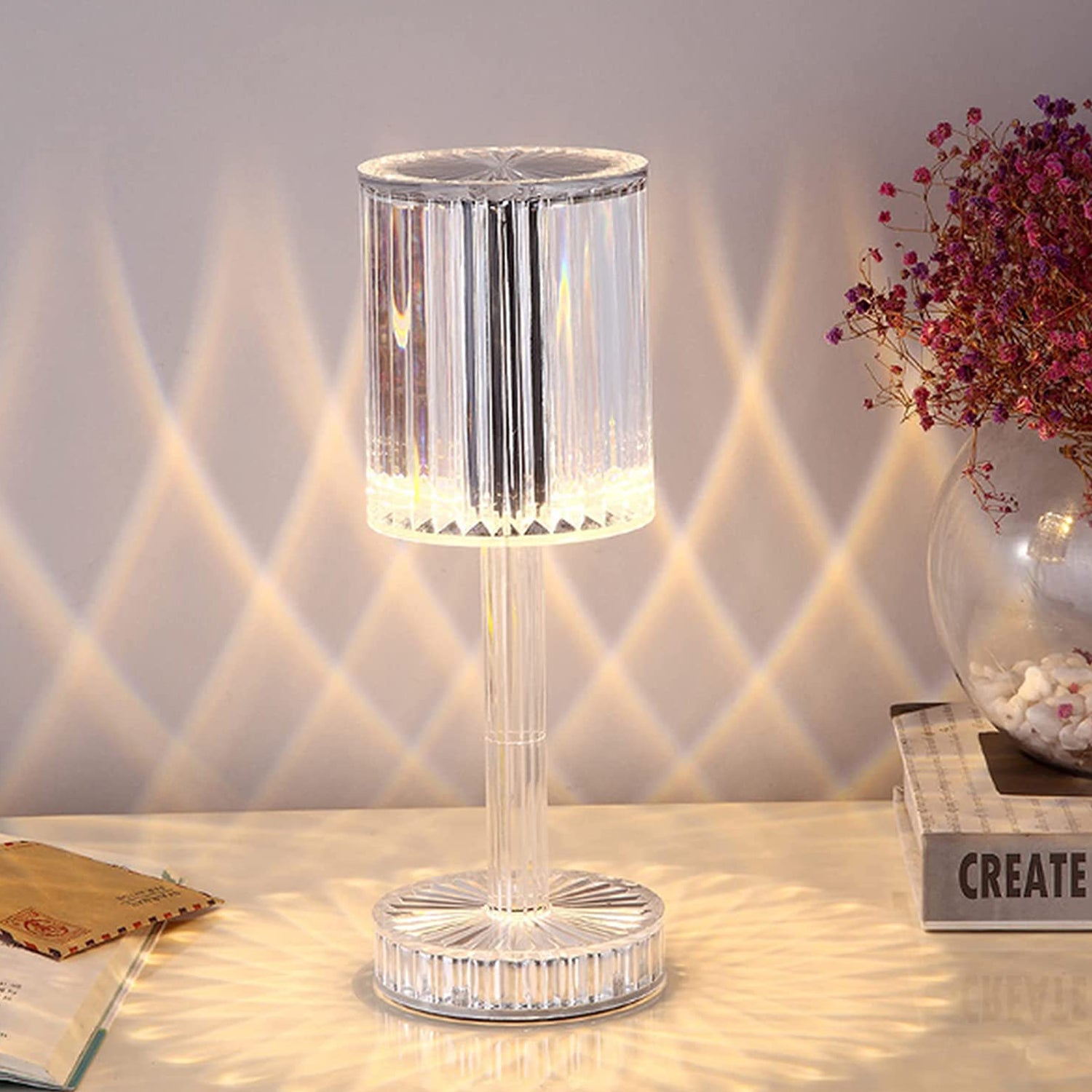 Crystal Touch Control Table Lamp with USB Charging – Nightstand Lamp