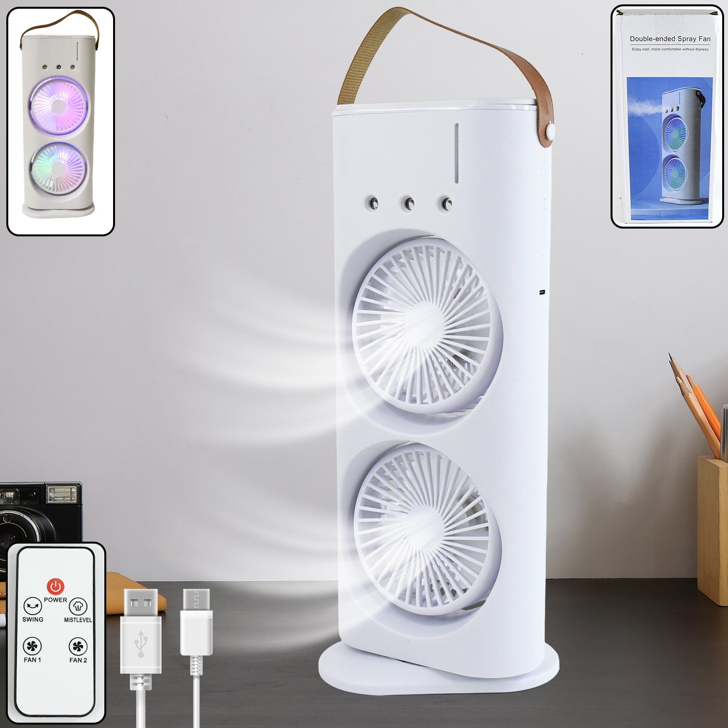 Desktop Double-Head Electric Fan – Powerful Air Cooler with Remote (1 Pc)