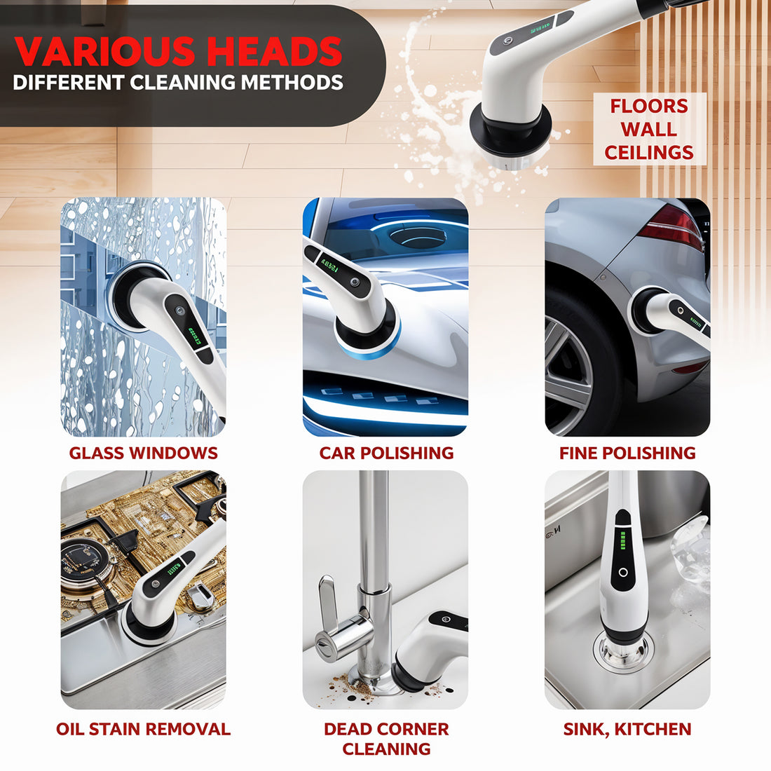 7-in-1 Electric Spin Scrubber Brush with Extension Handle (1 Set)