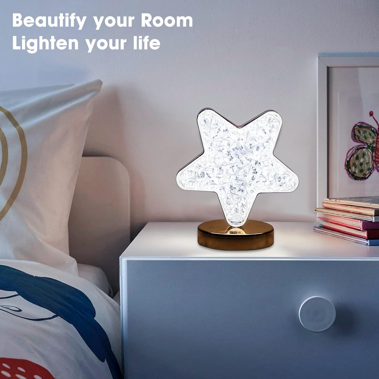 Star-Shaped Crystal Lamp - USB Rechargeable, 3-Way Dimmable, Touch Control