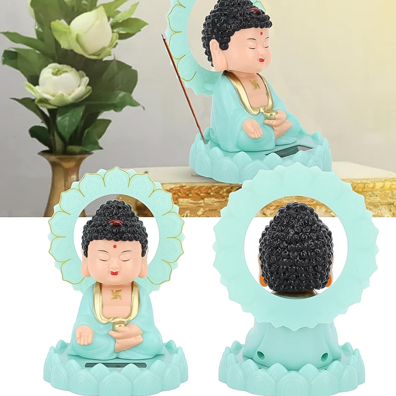 Solar Powered Buddha Statue – Moving Head Plastic Decor (1 Pc)
