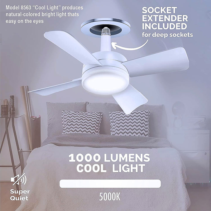 Socket Fan Light – Cool LED Ceiling Fan with Remote, 1000 Lumens