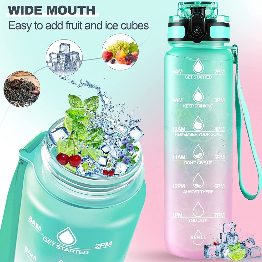 Motivational Water Bottle with Straw & Time Marker – BPA-Free