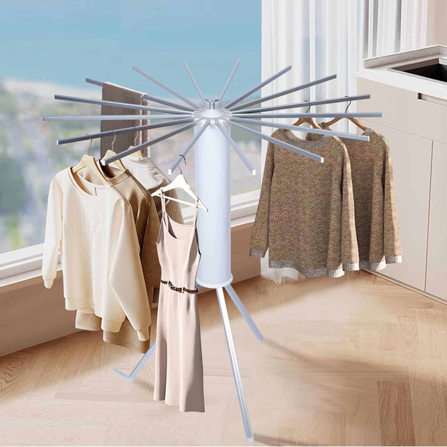 Foldable Rotary Clothes Drying Rack Stand – Space-Saving Design (1 Pc)