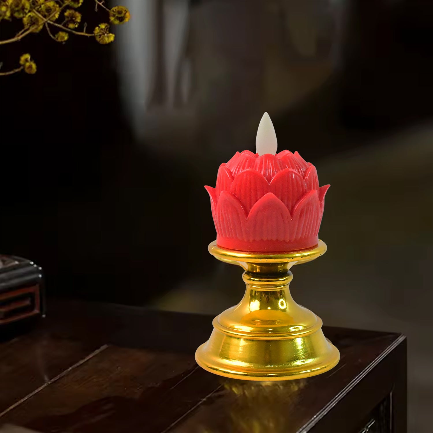 Premium Lotus LED Flameless Candle with Decorative Holder (1 Pc)