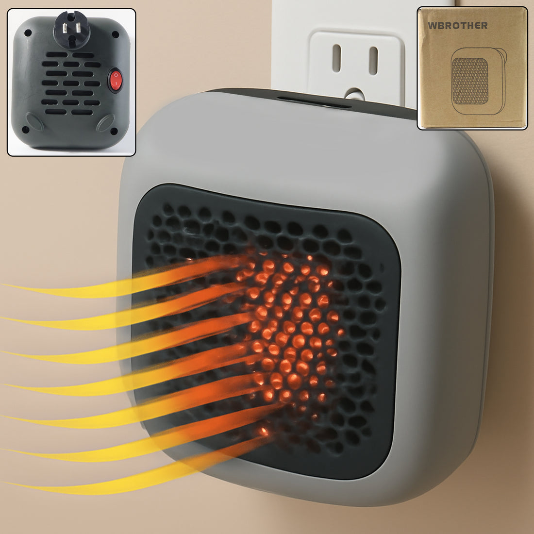 Compact 600W Wall Plug Room Heater with Converter Attachment