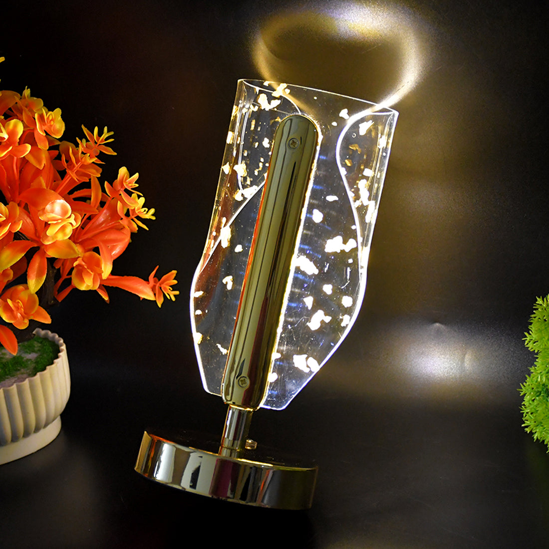 Luxury Golden Leaf Crystal Table Lamp – Elegant Home Lighting (1 Pc)