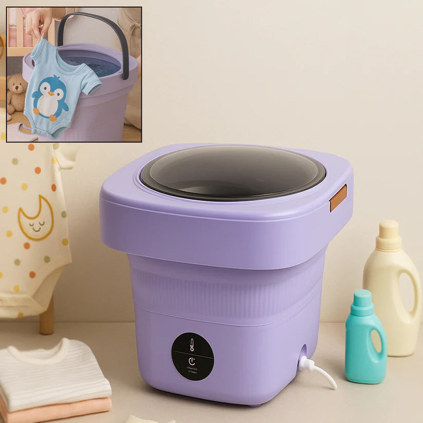 Portable Foldable Mini Washing Machine with Drain Basket for Travel & Baby Laundry
