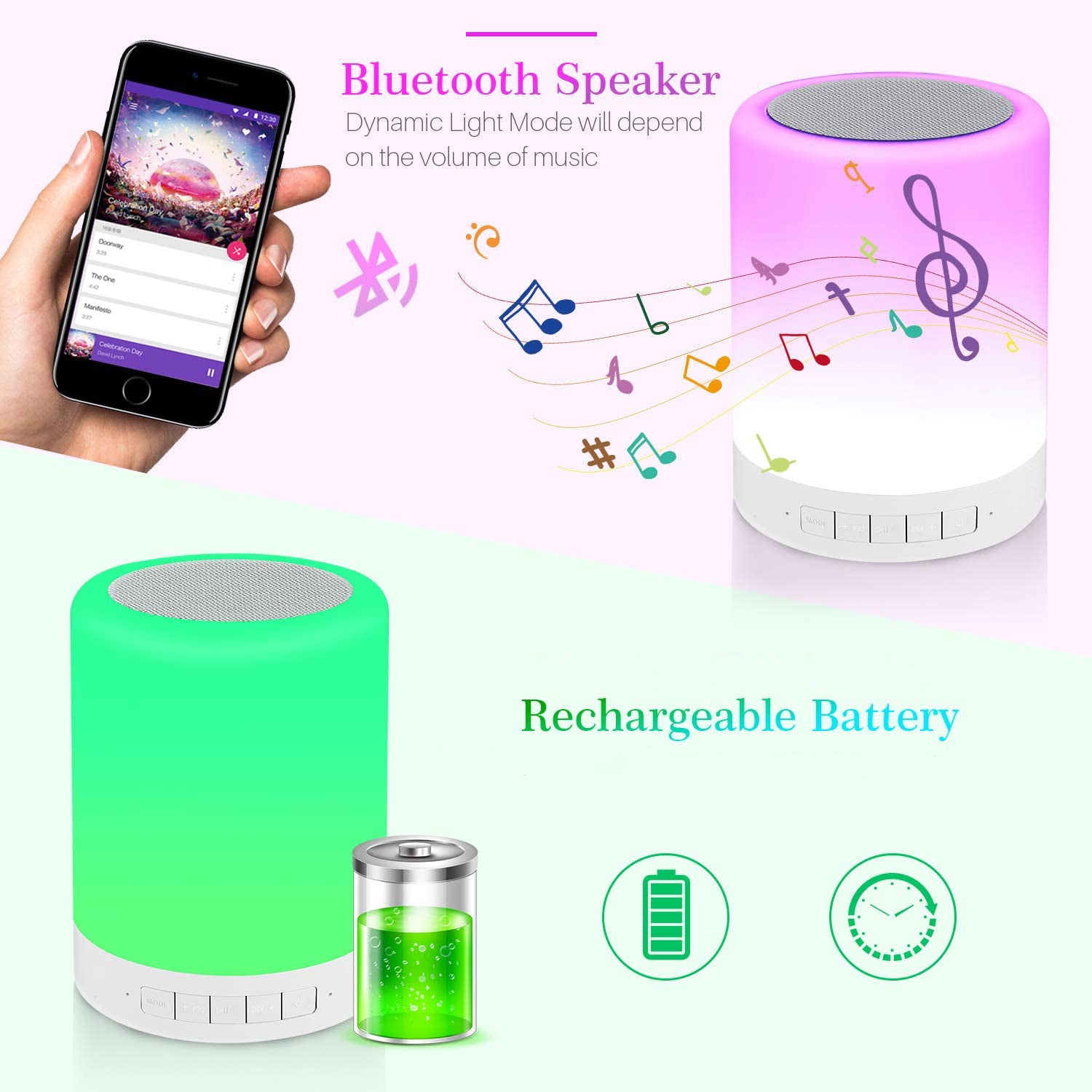 Wireless LED Night Light Touch Lamp with Built-in Speaker