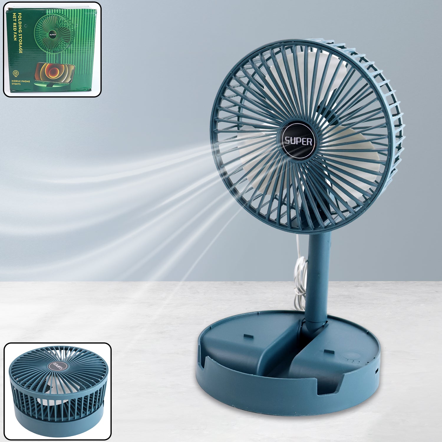 Telescopic Electric Desktop Fan – Adjustable, Foldable & Portable