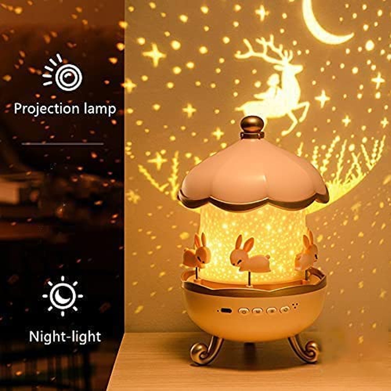 Bunny Carousel Rotating LED Night Light – Soft Glow for Kids' Room