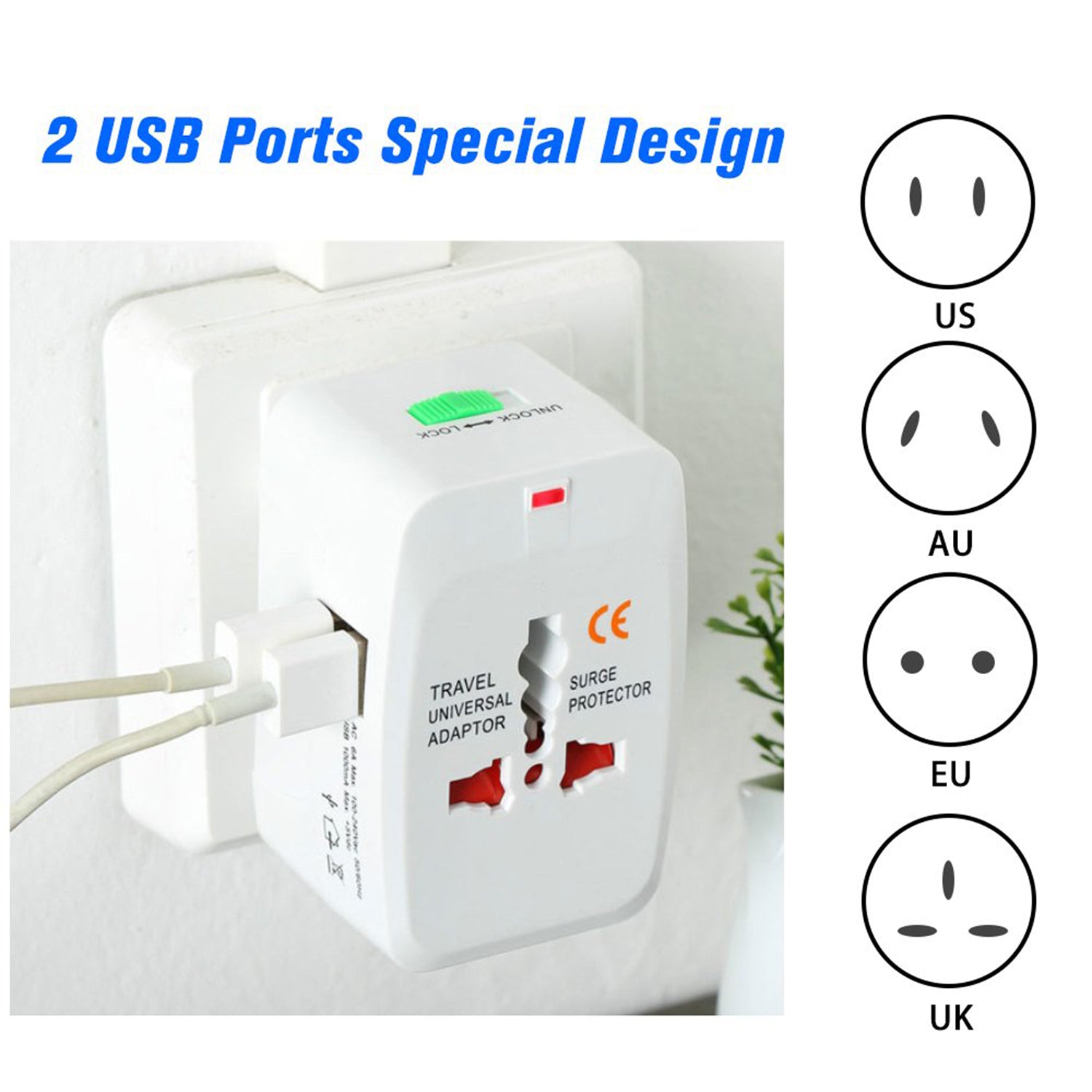 All-in-One Universal Travel Adapter – AU, UK, US, EU with USB