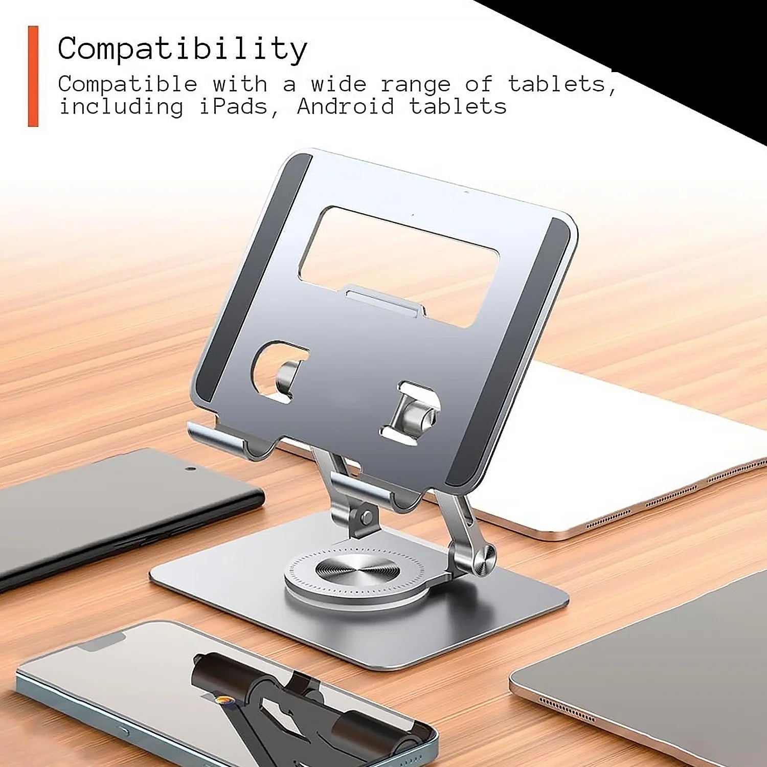 Aluminum Alloy 360° Rotating Tablet Stand – Adjustable & Portable