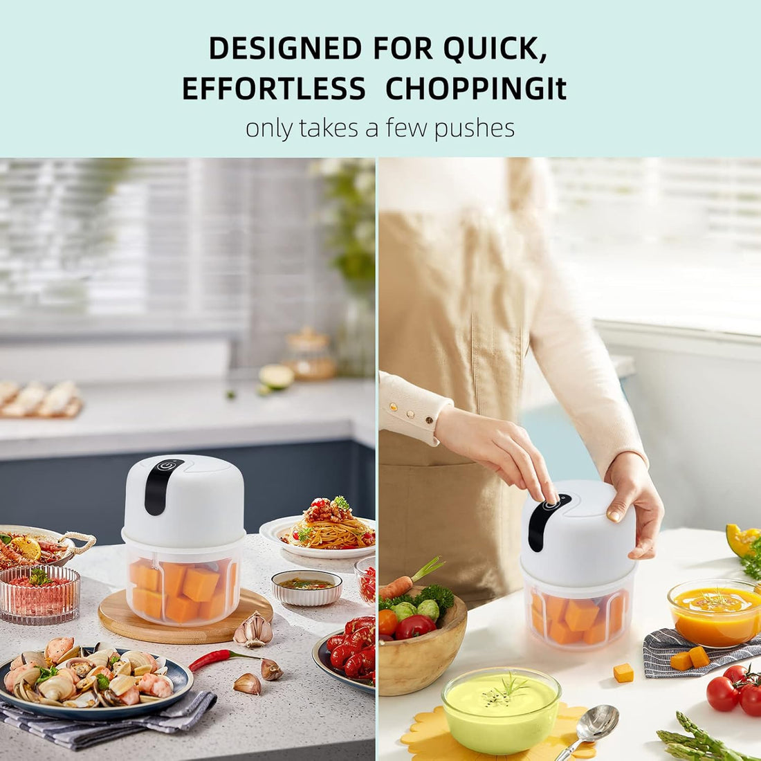 Wireless USB Rechargeable Mini Garlic Chopper with 3 Blades (250ml)