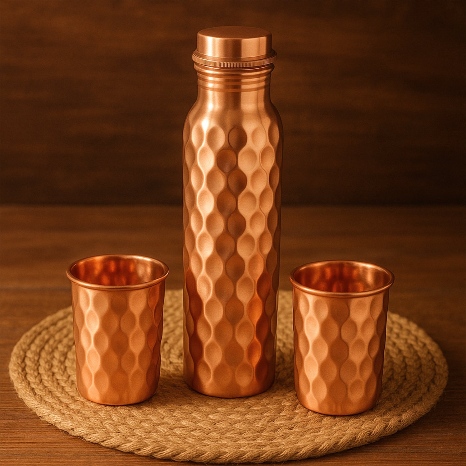 Copper Water Bottle Set with 2 Glasses and Gift Box – 3 Pieces