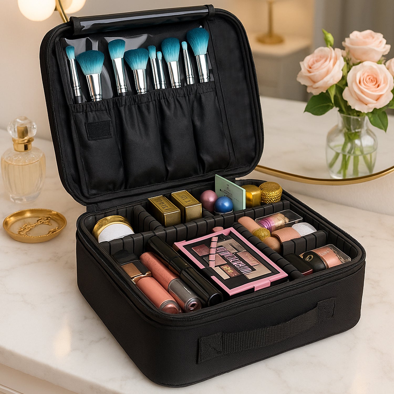 Black LED Light Premium Makeup Organizer Box – Stylish Storage (1 Pc)