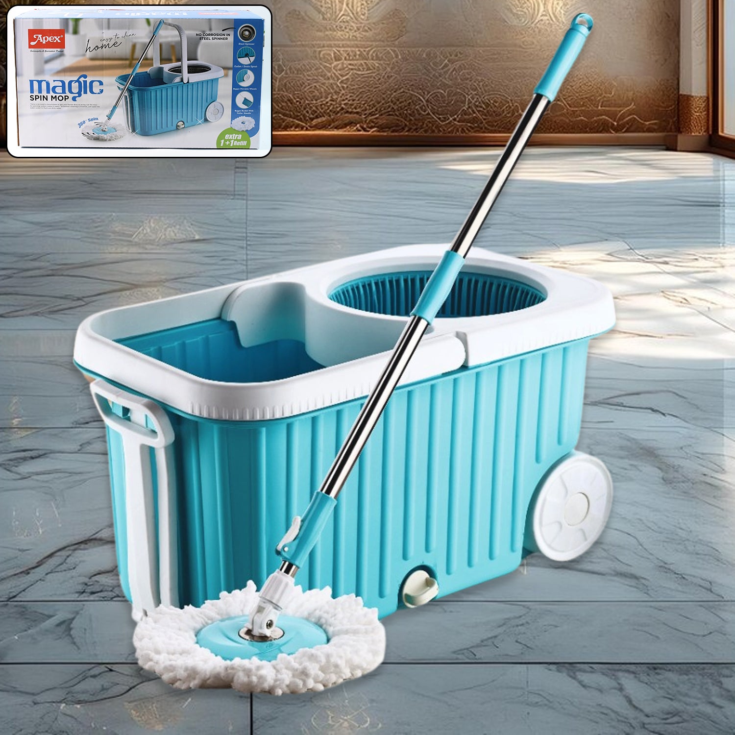 Apex Magic 360 Spin Mop System with Stainless Steel Spinner