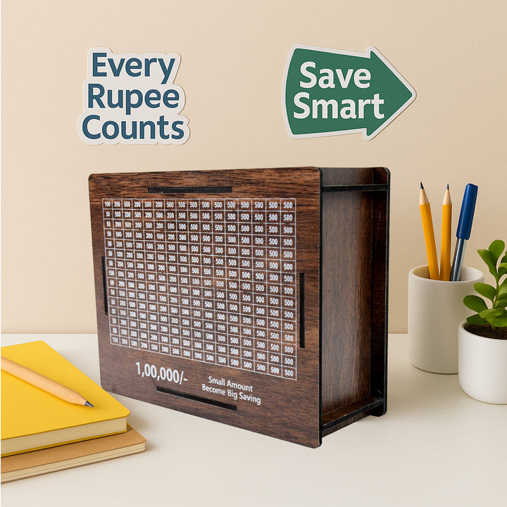 Wooden Piggy Bank Money Box with Marker Pen – 1 Pc Savings Box