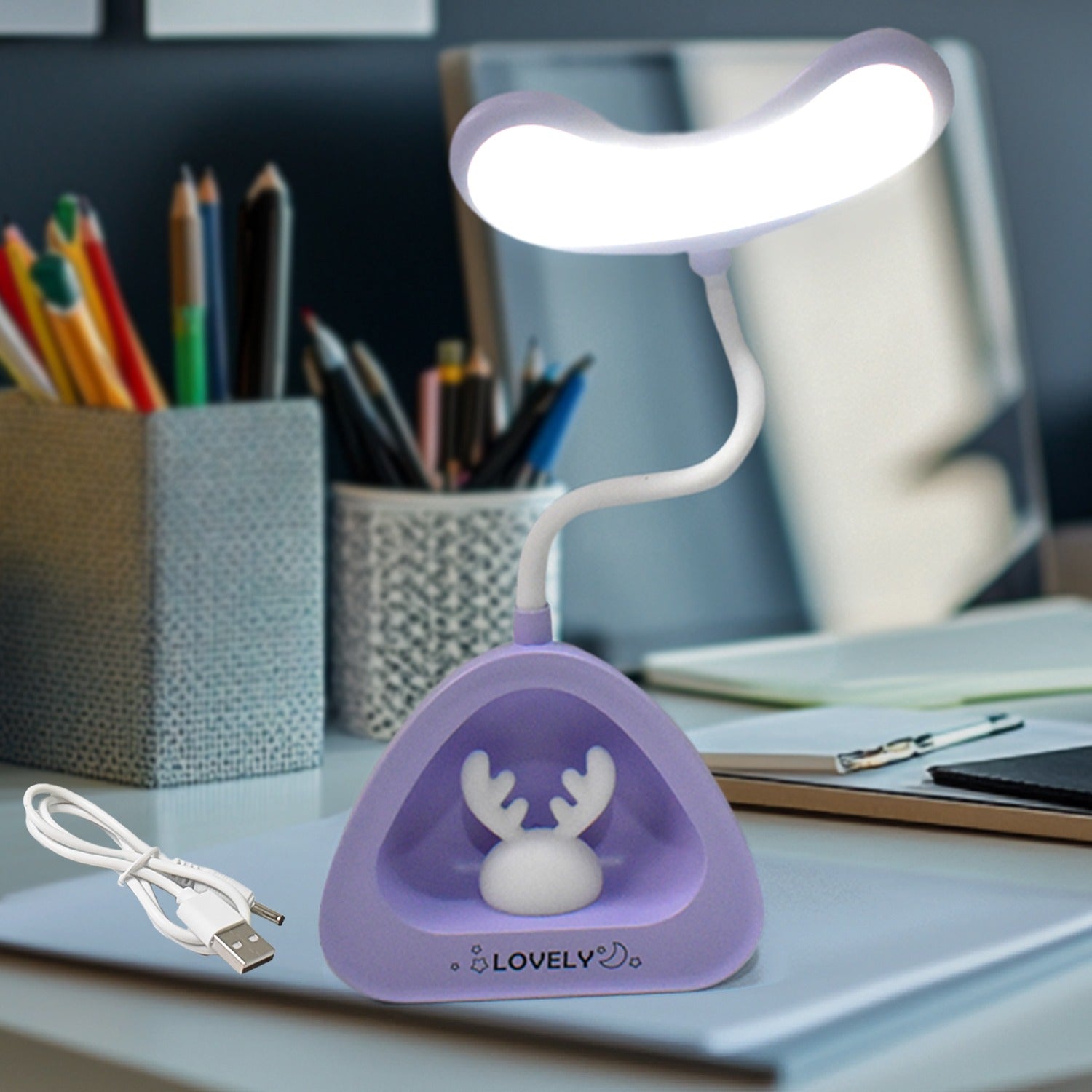 Cute LED Desk Lamp with Button Control – Night Light for Kids