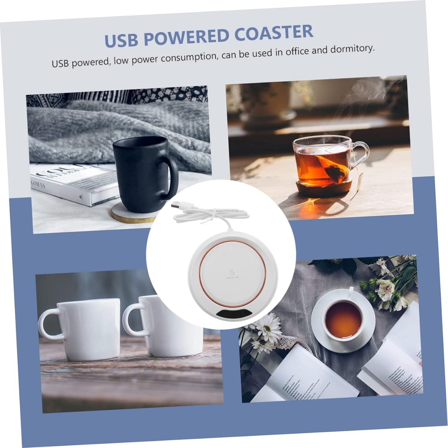 USB Heated Coaster - Portable Coffee Mug Warmer for Office Desk