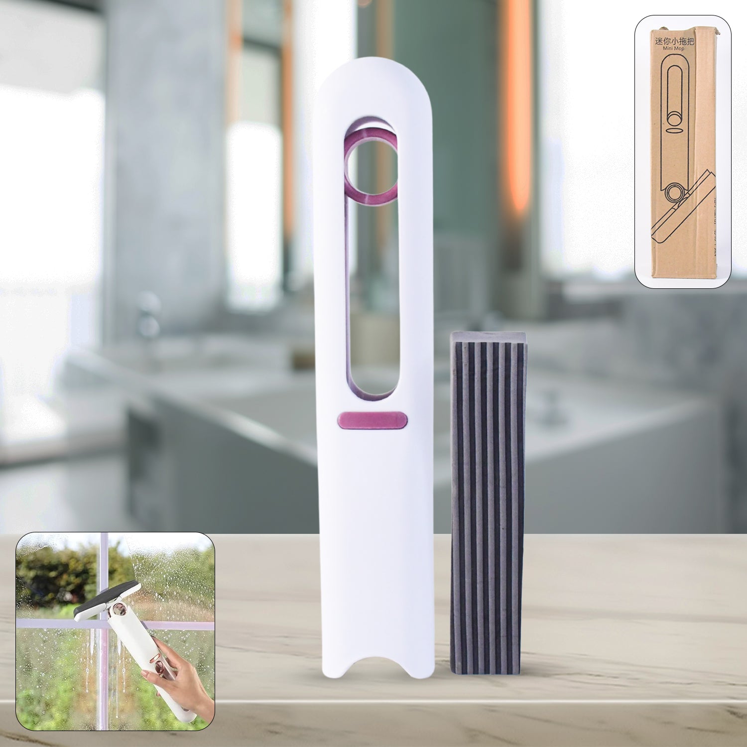 Self-Squeeze Mini Mop with Absorbent Sponge Head for Kitchen & Bathroom