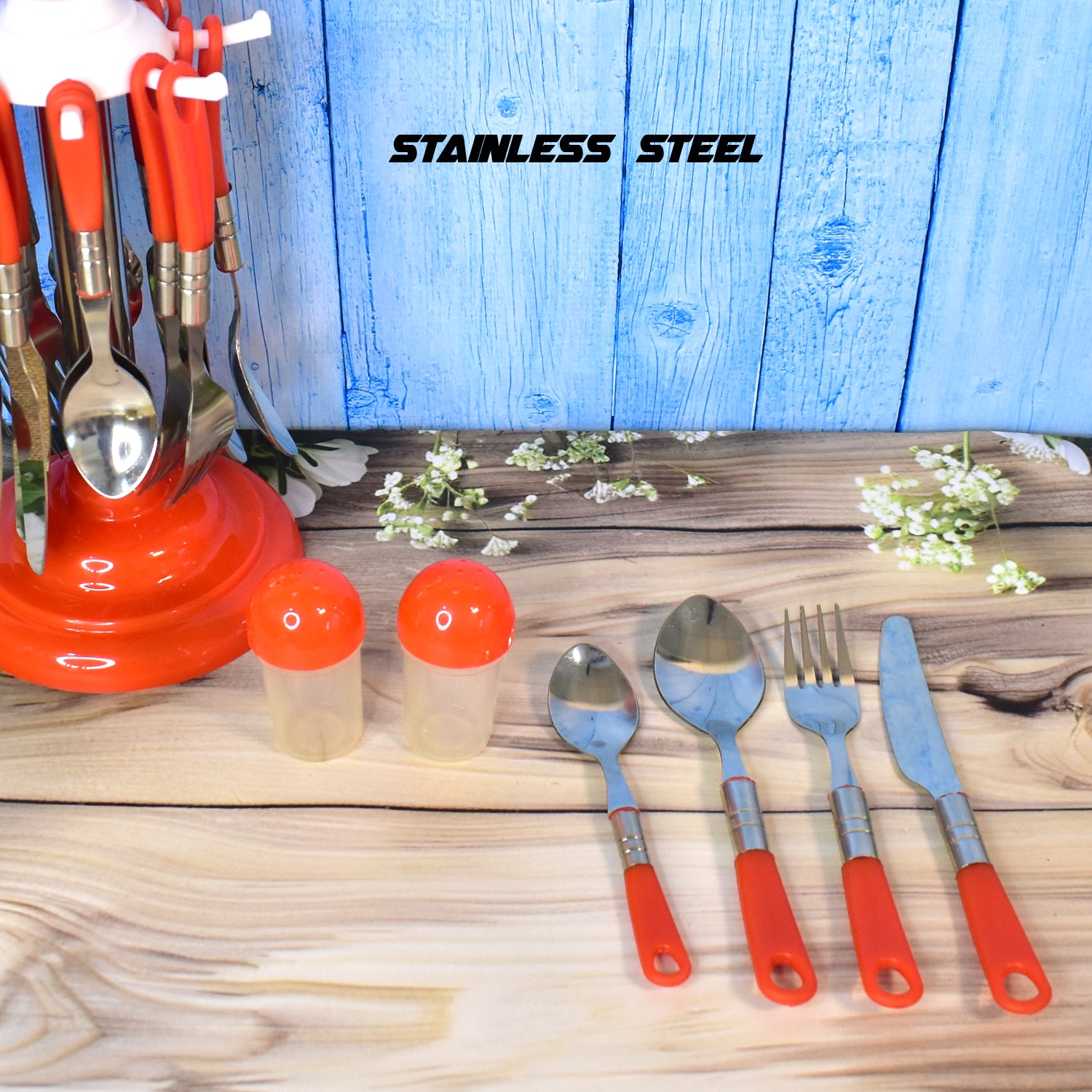 Luxury 26-Piece Stainless Steel Cutlery Set with Stand for Dining