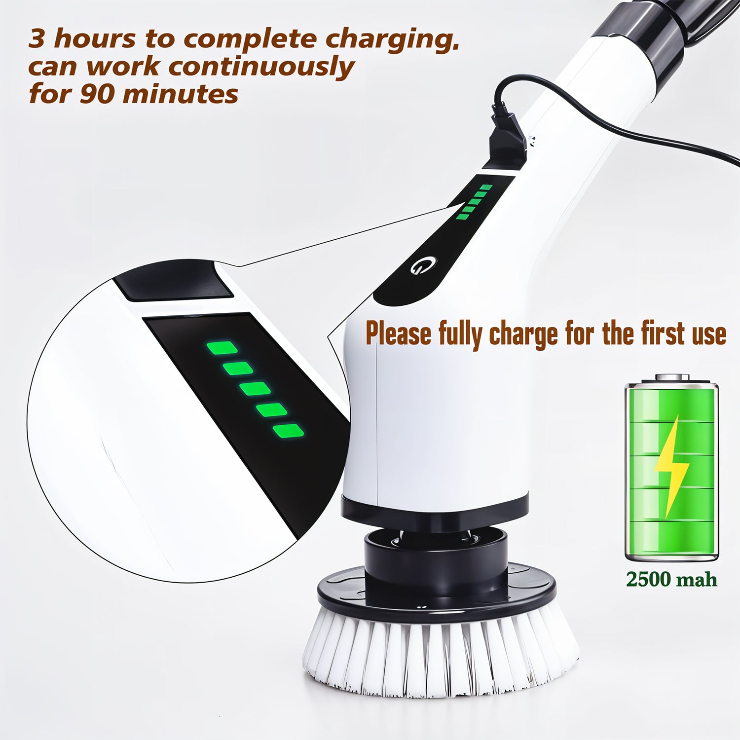 7-in-1 Electric Spin Scrubber Brush with Extension Handle (1 Set)