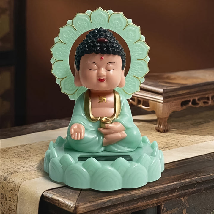 Solar Powered Buddha Statue – Moving Head Plastic Decor (1 Pc)