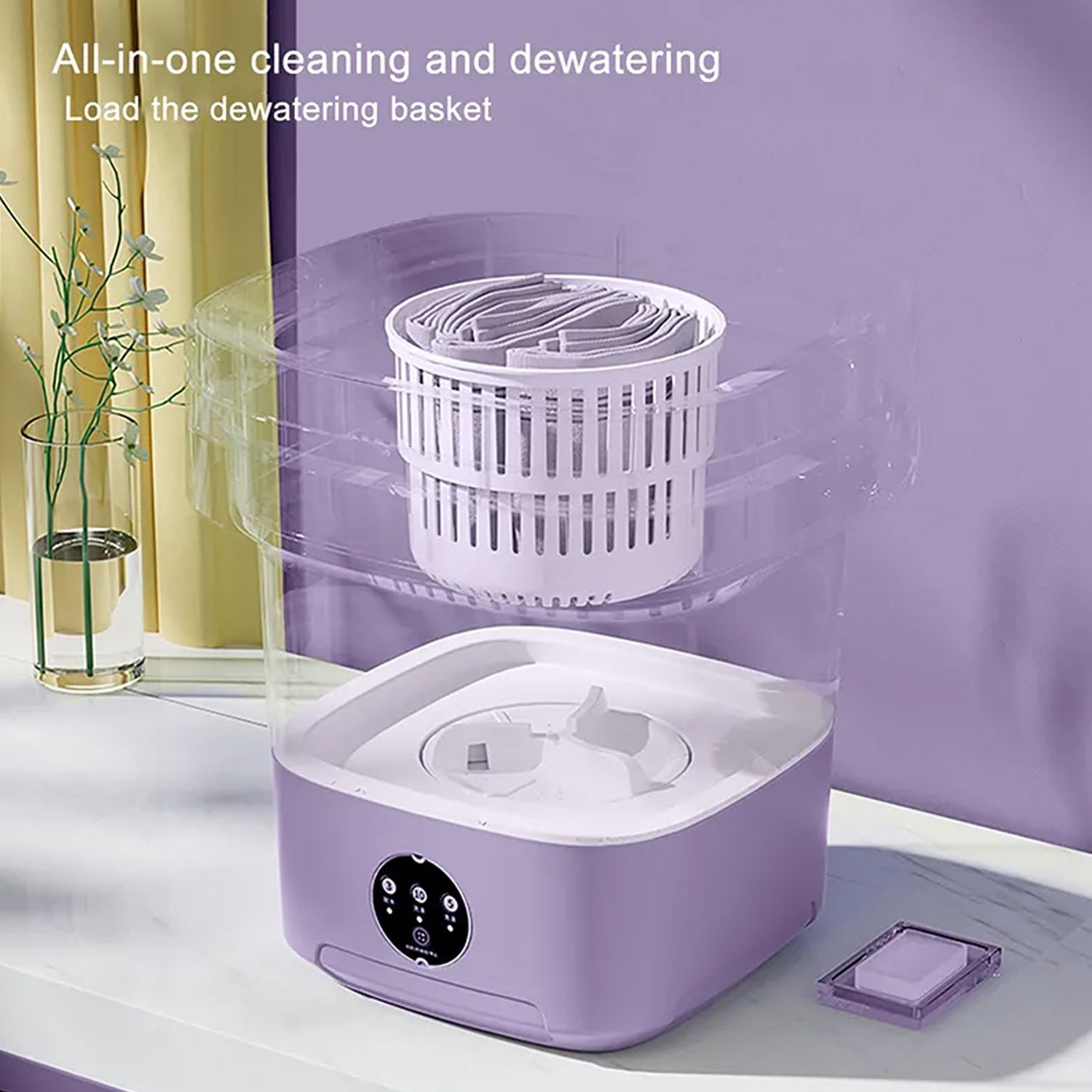 Portable Foldable Mini Washing Machine with Drain Basket for Travel & Baby Laundry