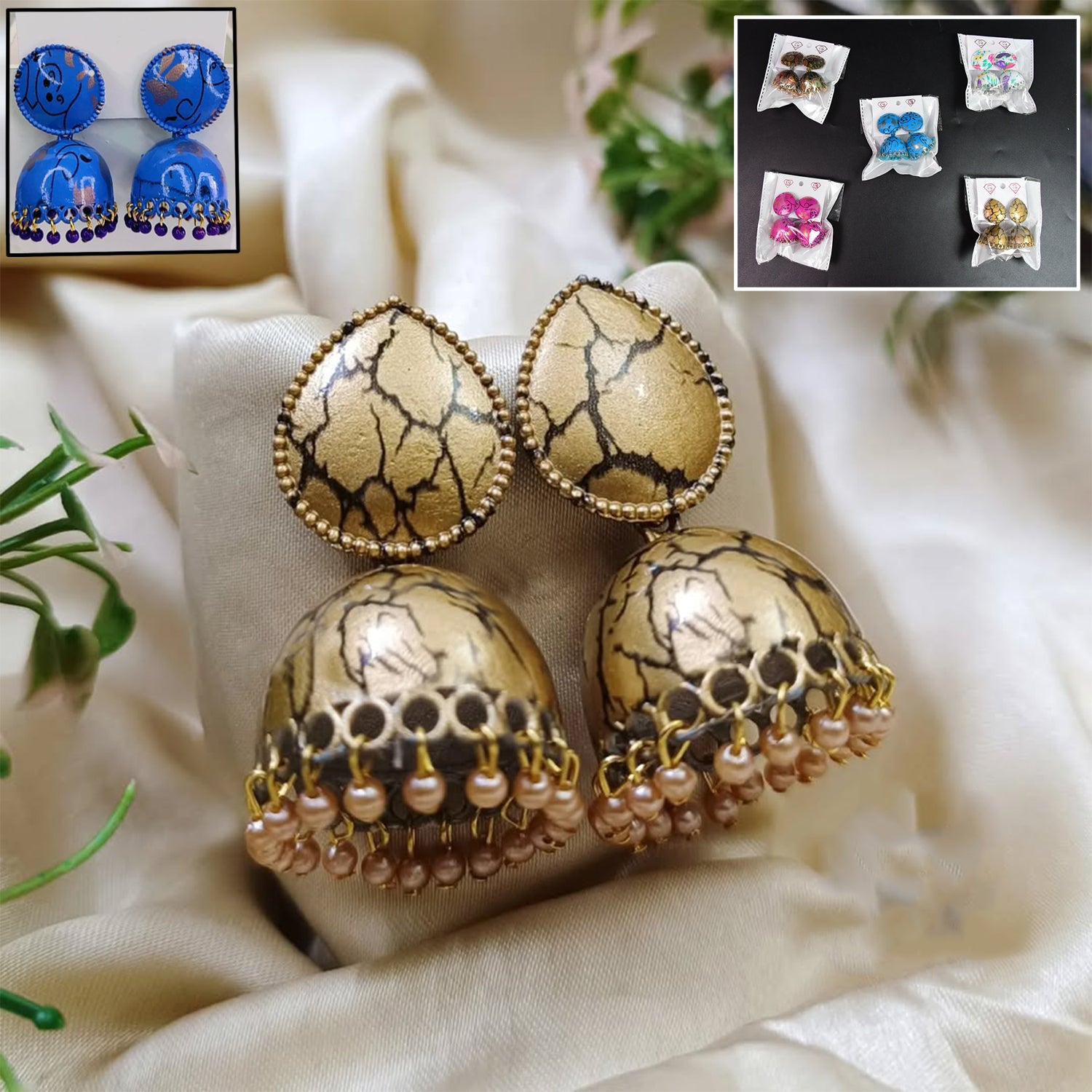 Jhumka Earrings Buti for Women & Girls – 1 Pair Mixed Colors