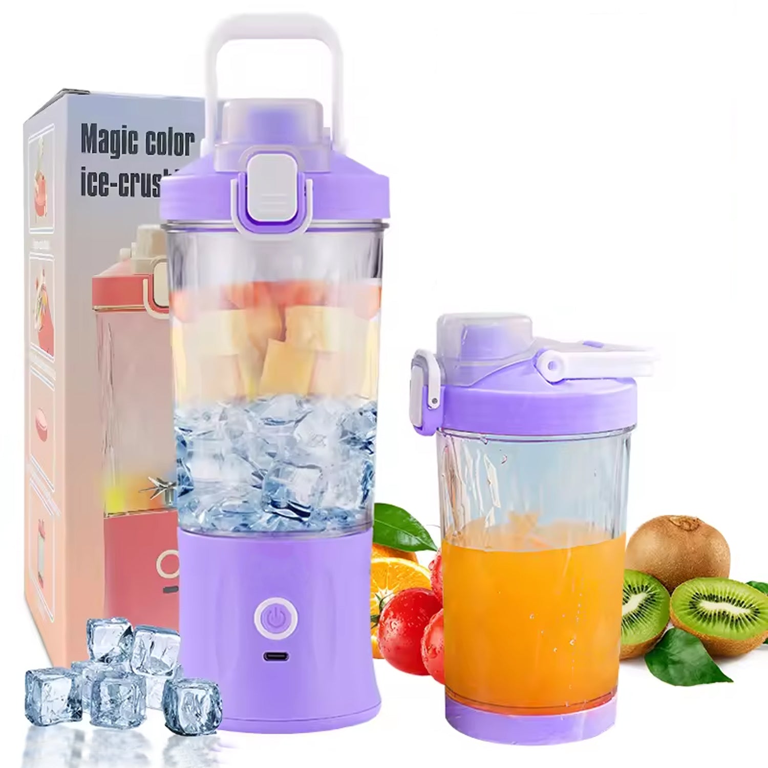 Electric Crusher Juicer with 8 Blades & Multicolor Light - 600ml
