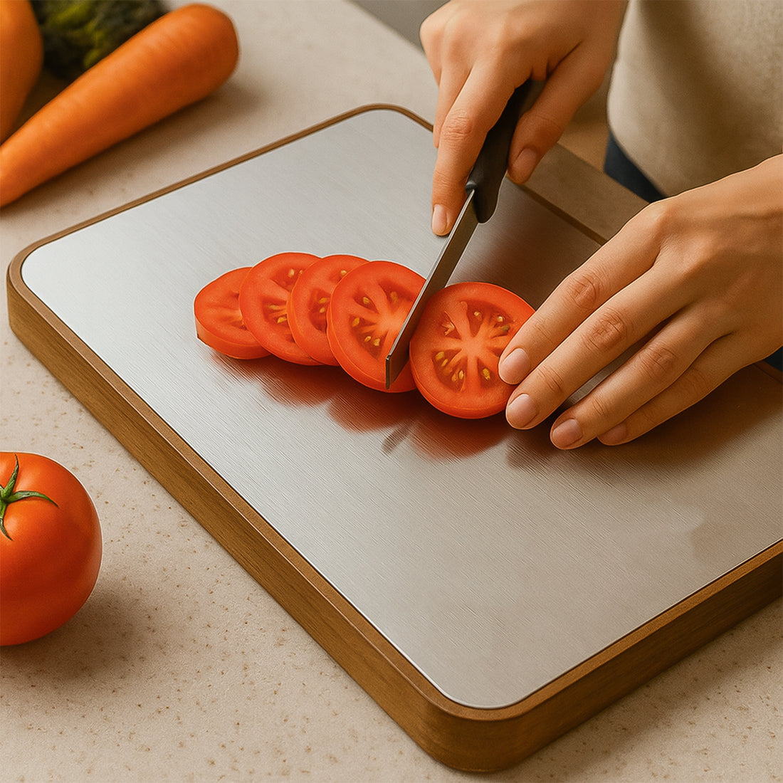 Apex Steel Oak Cutting Board with Wooden Handle – Medium Size (1 Pc)