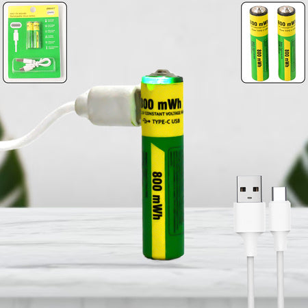 AAA Rechargeable 800mWh Batteries with Charging Cable – 2 Pc Set
