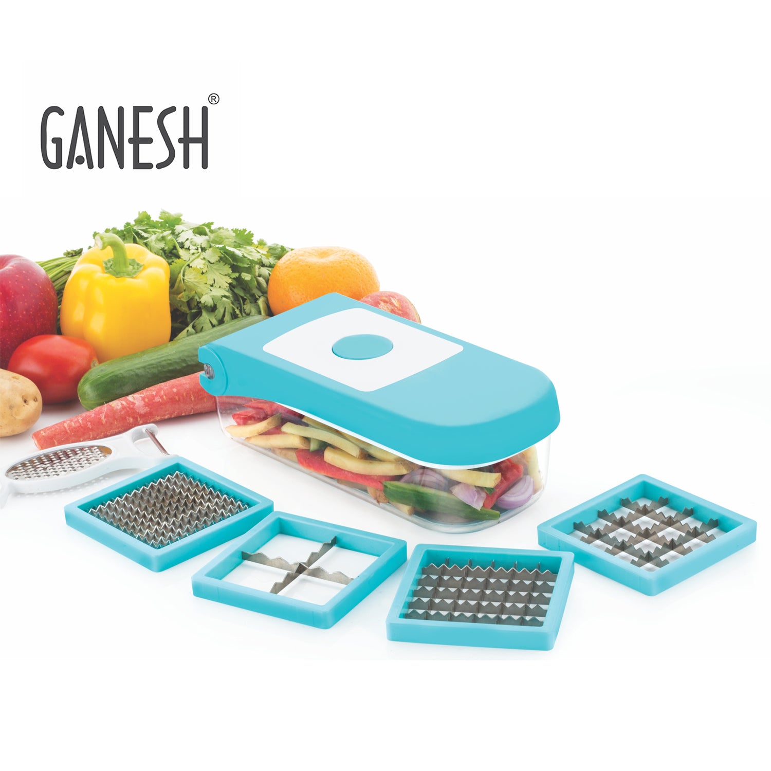 Ganesh 7-in-1 Plastic Vegetable Dicer – Blue Multi-Function Cutter