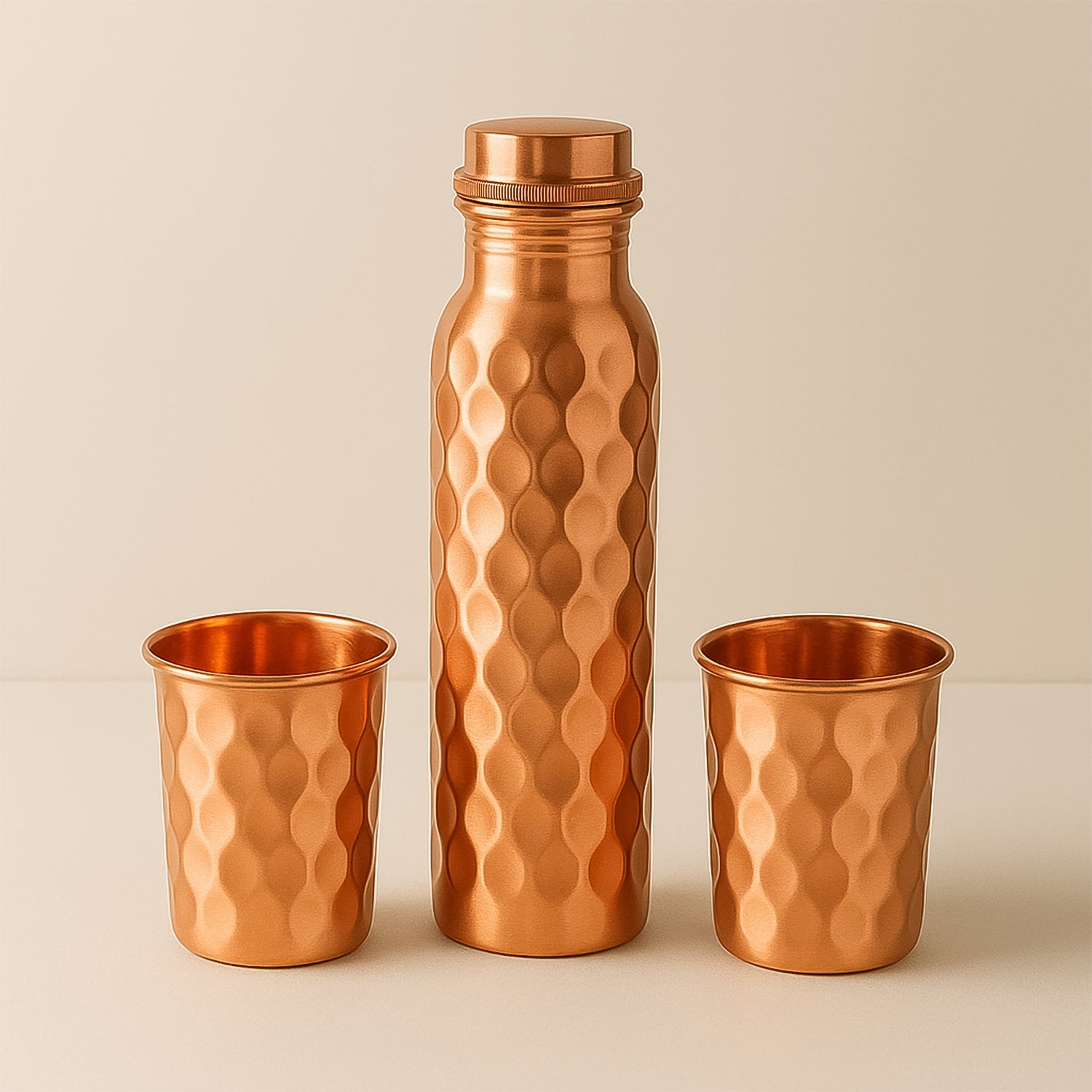 Copper Water Bottle Set with 2 Glasses and Gift Box – 3 Pieces