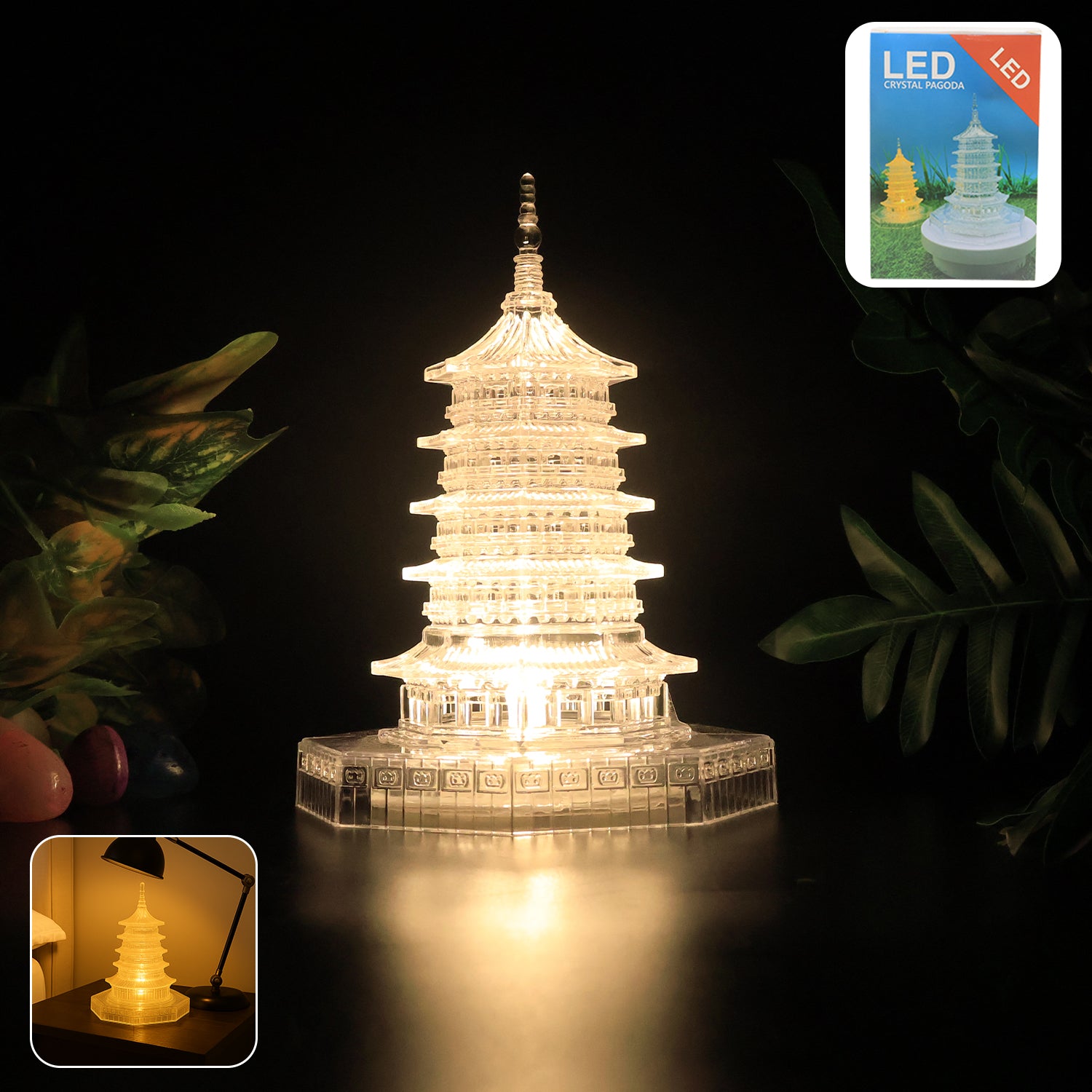 Premium LED Crystal Pagoda Light – Elegant Decorative Lamp (1 Pc)