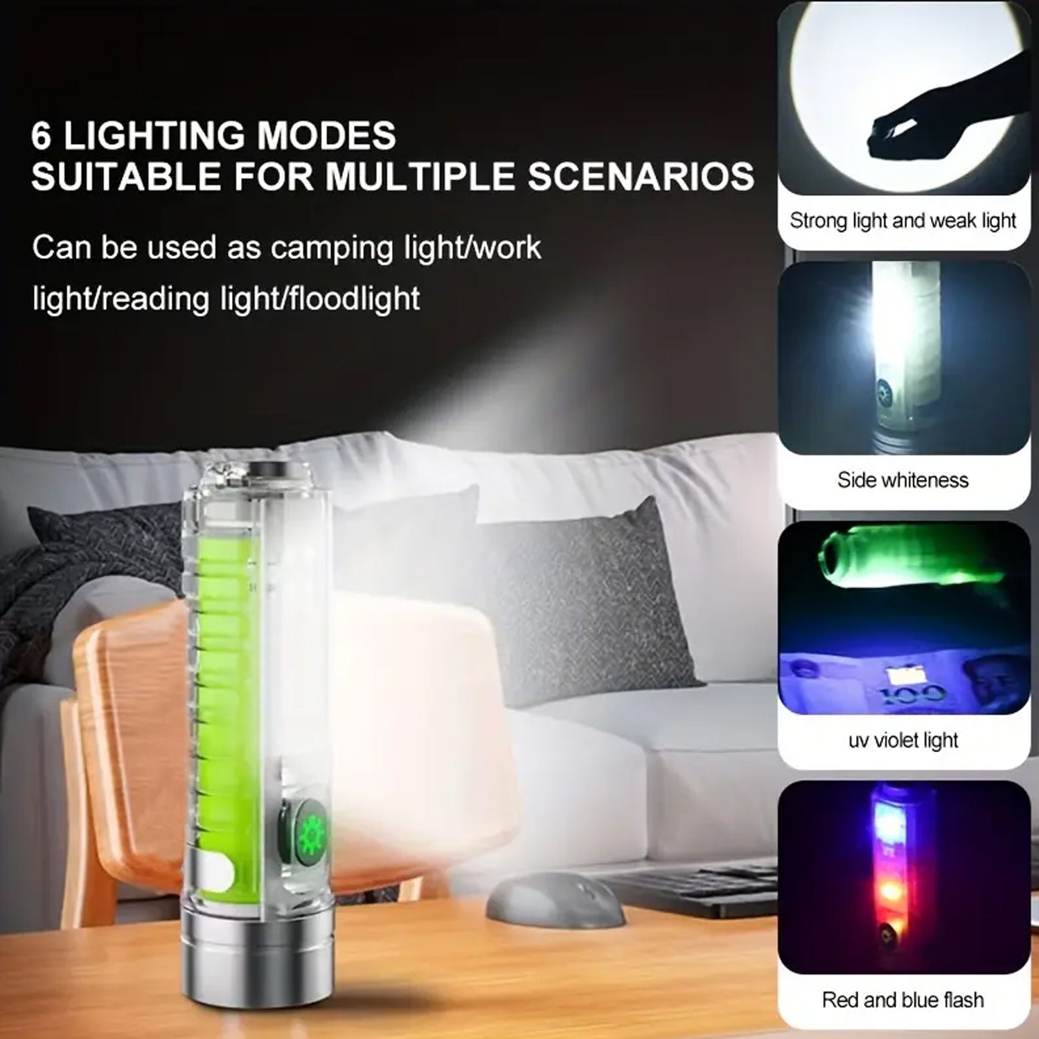 Rechargeable LED Flashlight with USB – Portable Torch Light (1 Pc)