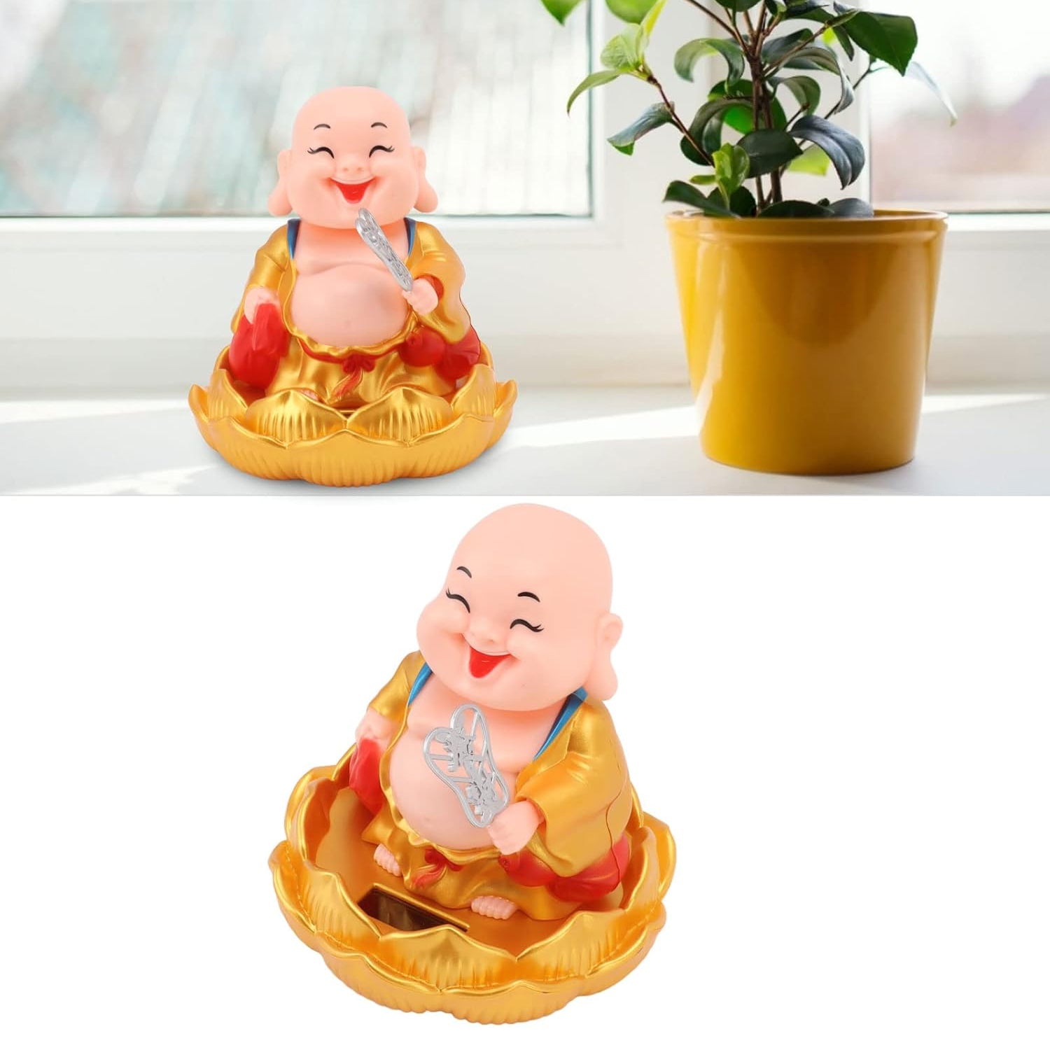 Solar-Powered Moving Buddha Car Ornament (1 Pc)
