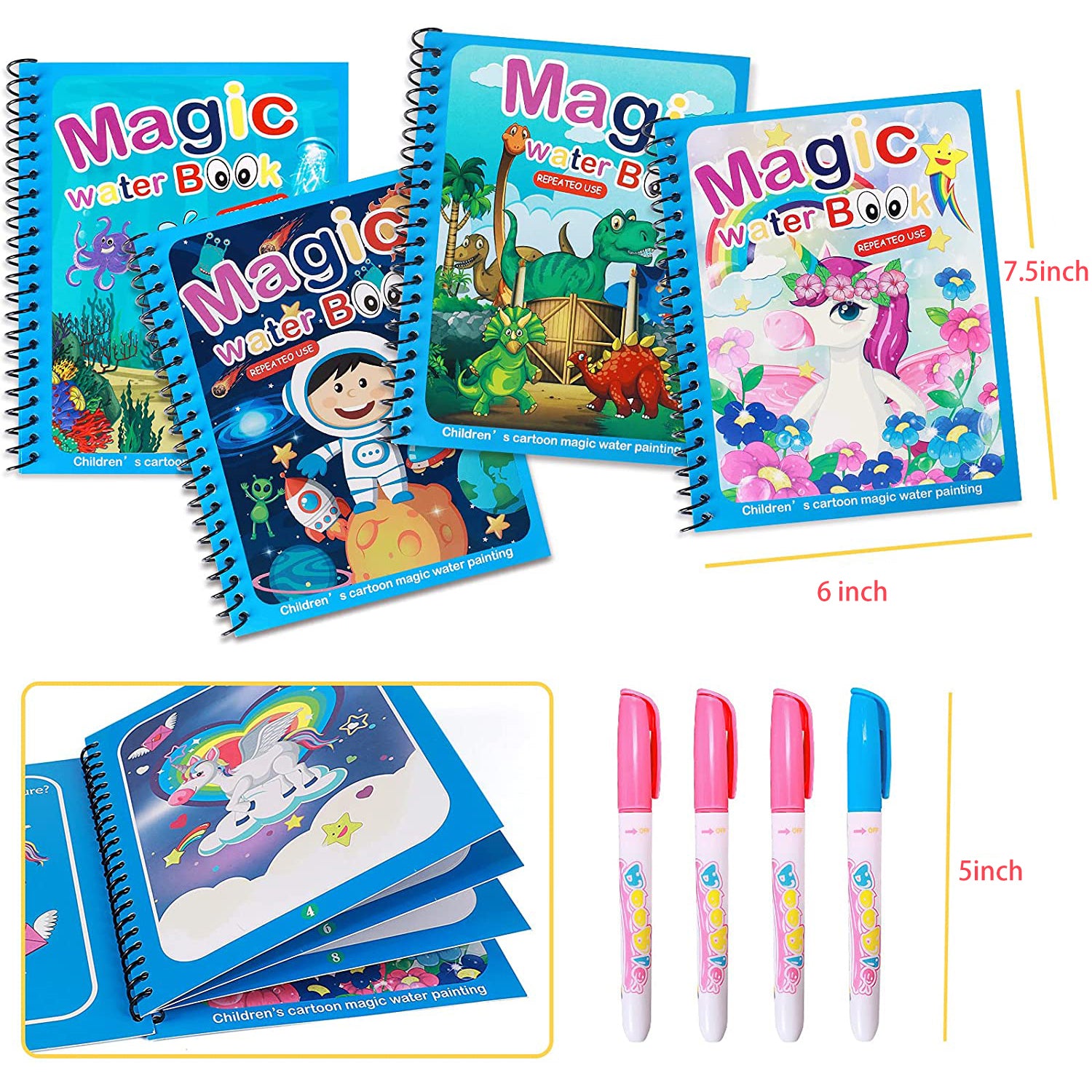 Magic Water Quick-Dry Coloring Book – Doodle & Paint with Magic Pen