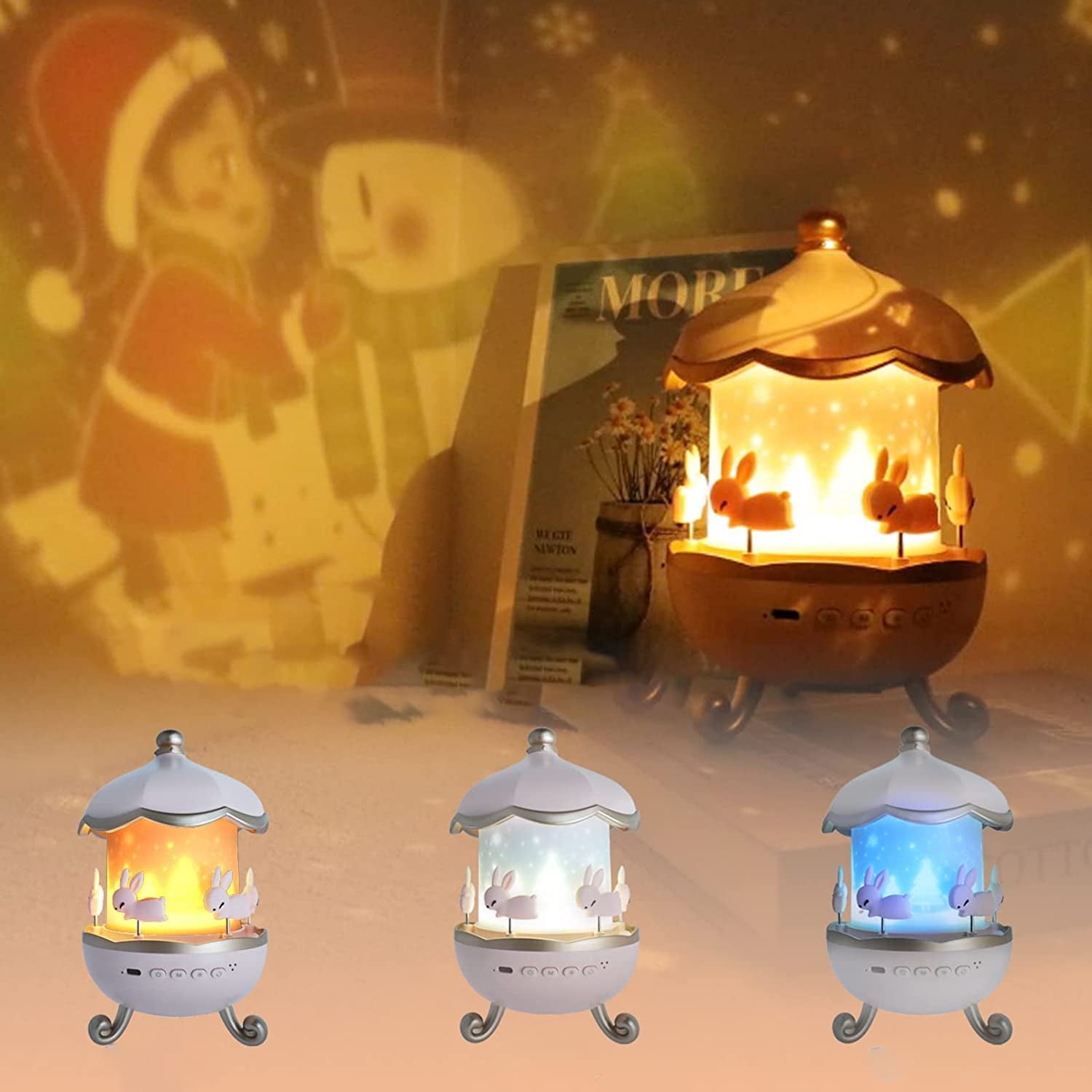 Bunny Carousel Rotating LED Night Light – Soft Glow for Kids' Room