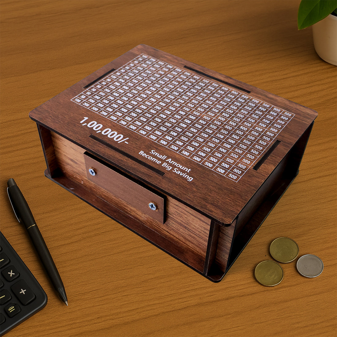 Wooden Piggy Bank Money Box with Marker Pen – 1 Pc Savings Box