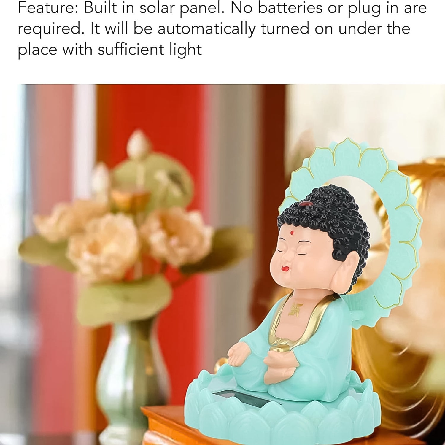 Solar Powered Buddha Statue – Moving Head Plastic Decor (1 Pc)