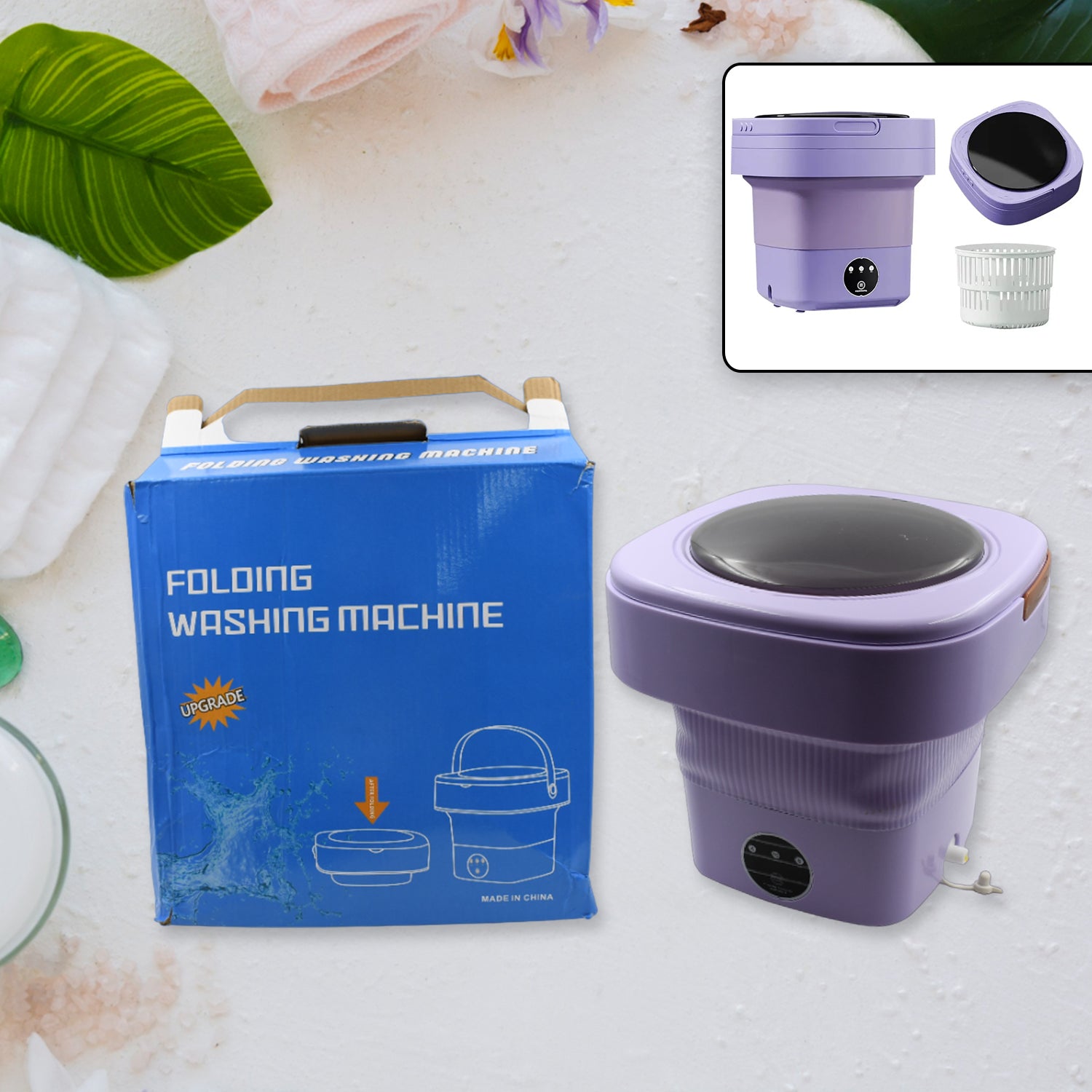 Portable Foldable Mini Washing Machine with Drain Basket for Travel & Baby Laundry